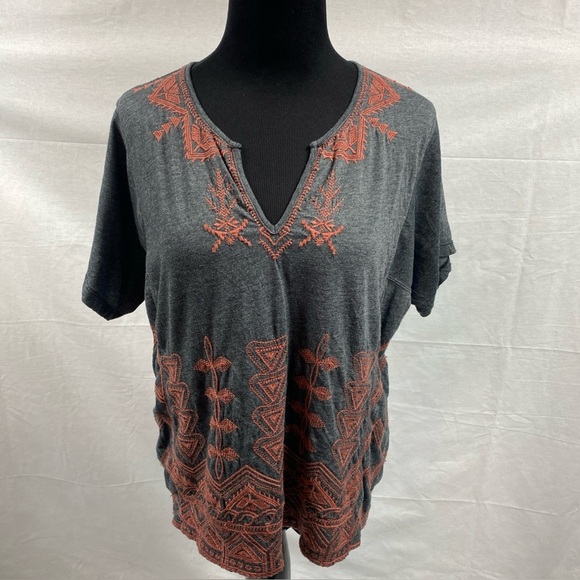 Johnny Was Women Shirt Embroidered Boho Aztec Southwestern Oversized XS Gray Red - Picture 1 of 8